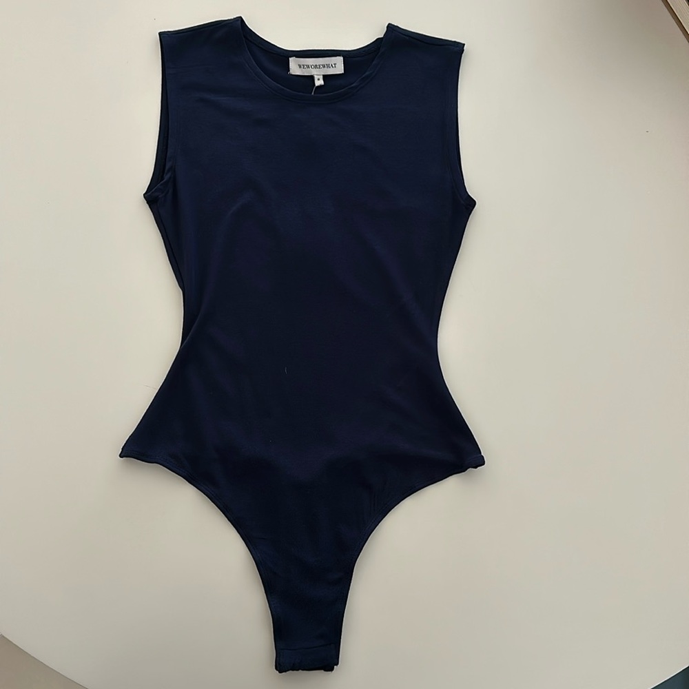 NWT! WEWOREWHAT Muscle Tank Bodysuit • Size Medium • Navy Blue